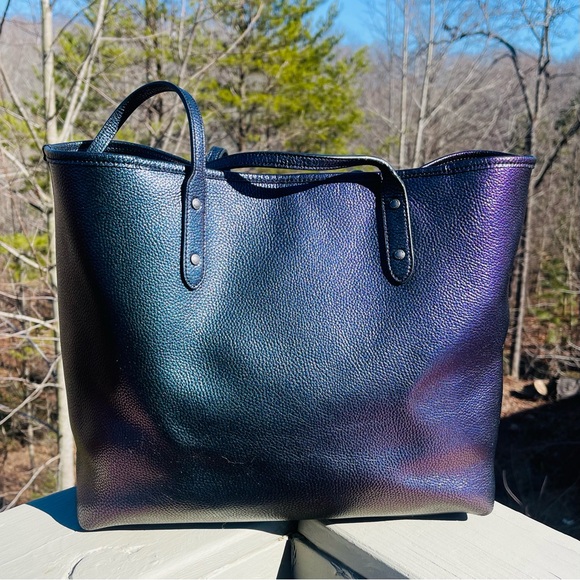 RARE COACH Hologram Metallic Petrol Large City Bag Tote Purple Green Teal Blue - Picture 7 of 16